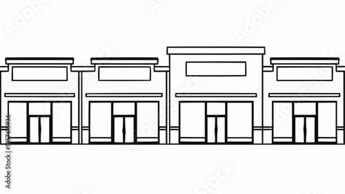Strip Mall Facade Illustration with Multiple Storefronts.