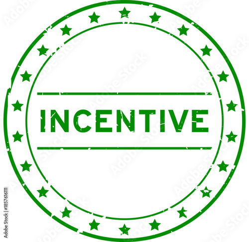 Grunge green incentive word round rubber seal stamp on white background