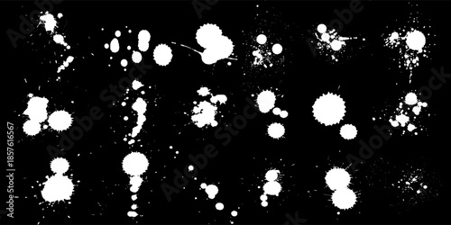 Ink drops and splashes. Blotter spots, liquid paint drip drop splash and ink splatter.Blobs and spatters. Artistic dirty grunge abstract spot vector set. Isolated vector illustration.