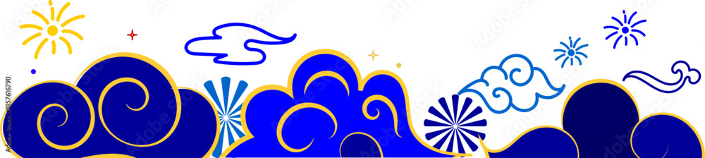 Obraz premium Decorative Blue Cloud Swirl Element for Lunar New Year Background Design
