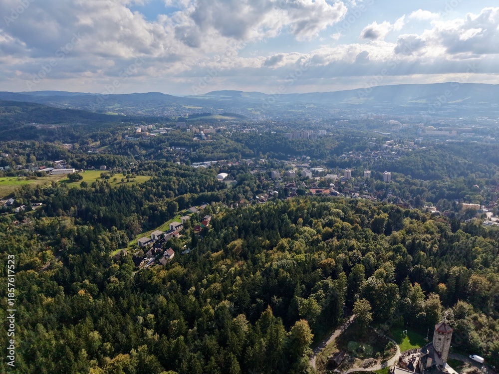 Obraz premium Country Scene Vista, Aerial View Presents Sprawling Rural Landscape Including Towns And Rolling Hills