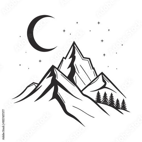 Mountain range under moonlit sky