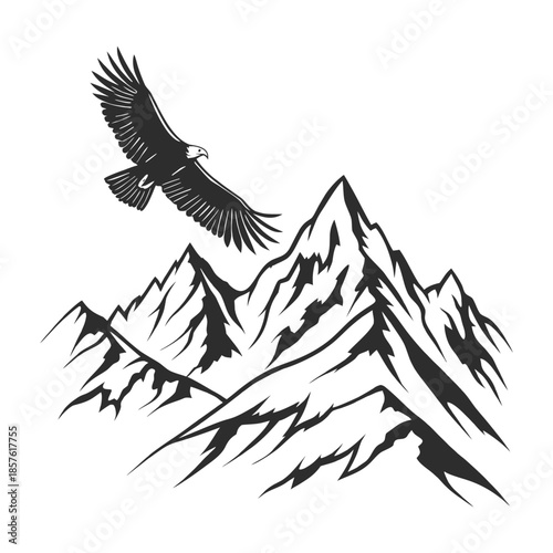 Eagle soaring over mountain peaks