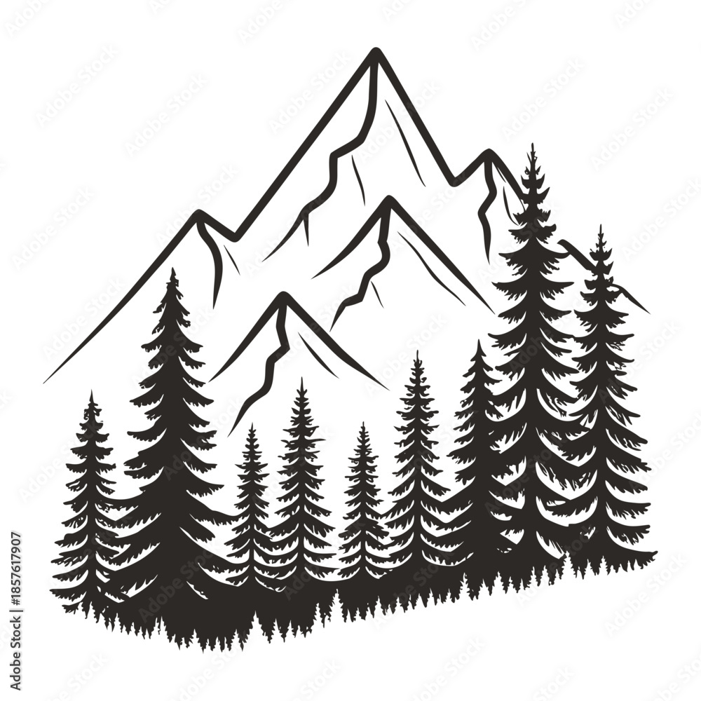 Obraz premium Mountain silhouette with pine trees