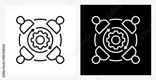 Collaboration BPM icon sheet in black and white, line style.
