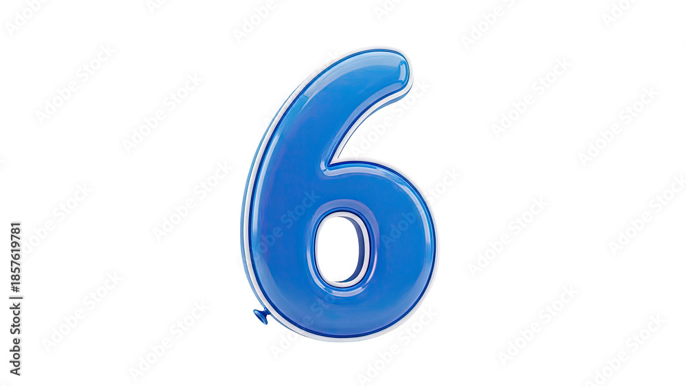 Fototapeta premium Blue Number 6 Balloon on transparent background