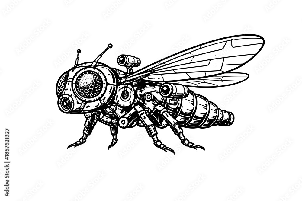 Fototapeta premium Robotic Spy Fly Surveillance Drone Side View Vector Illustration