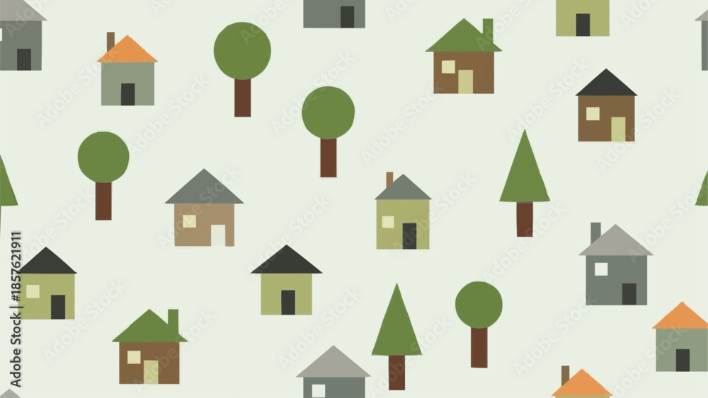 Fototapeta premium Charming Pattern of Small Houses and Trees.