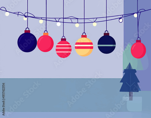 Festive Ornament Display: Vibrant ornaments adorn a string of lights, capturing the joyous spirit of a holiday season and creating a warm and inviting atmosphere.