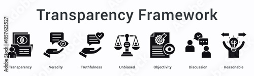 Transparency framework banner web icon promotes veracity and truthfulness with unbiased objectivity through reasonable discussion.