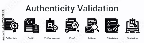Authenticity validation banner web icon confirms validity through verified proof and evidence with attestation and vindication.
