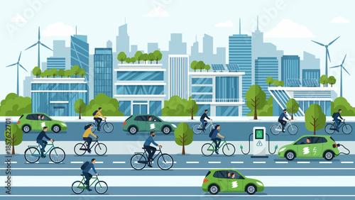 Cyclists Riding Bikes in City Environment.