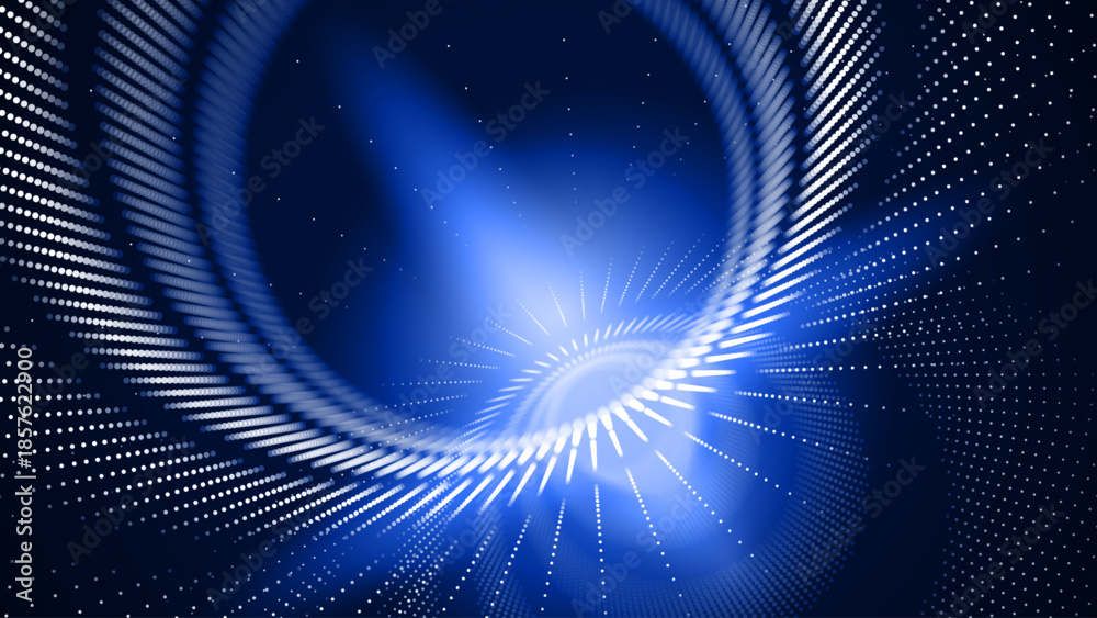 Fototapeta premium 3D Circles Tech Background with Dotted Lines and Optical Illusion Effect. Big Data Visualization in Dark Space. Modern Dots Style Round Tunnel Banner. Vector Illustration.