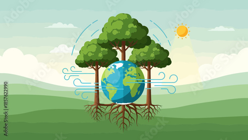 Earth with Trees and Roots Illustration.