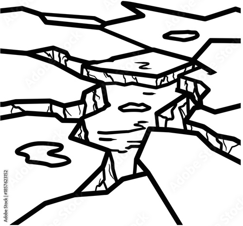 Abstract cracked ice floes background, black and white vector illustration for winter or polar themes