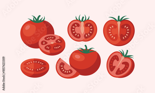 Fresh red tomatoes set isolated on white background for food and healthy cooking design