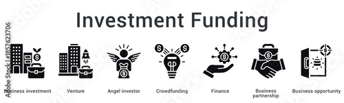 Investment funding banner web icon connects venture capital angel investor and crowdfunding for business partnership opportunities.