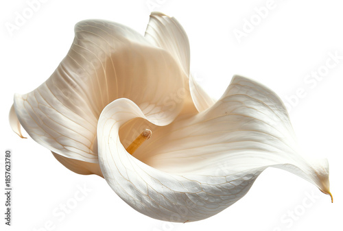 A close-up view of a white lily petal with intricate details, displaying soft curves and a smooth texture. This isolated element emphasizes the beauty of the petal against a transparent backdrop
