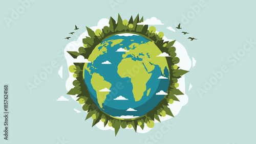 Illustration of Earth with Green Leaves.