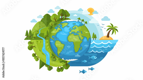 Illustration of Earth with Trees and Water.