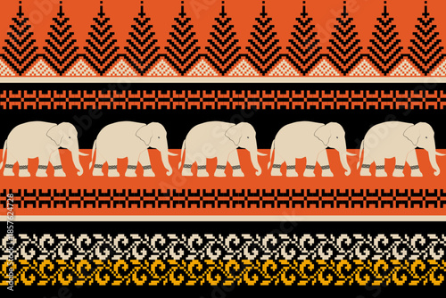 фотографія Bold elephant ethnic pattern inspired by Asian traditional textile art, geometri