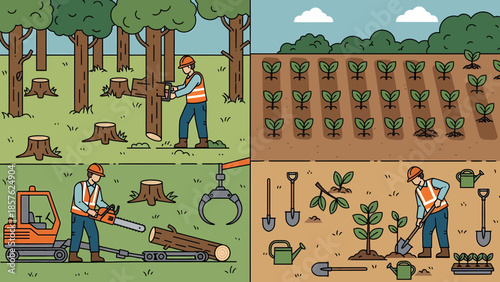 Man Planting Trees in Forest Area.