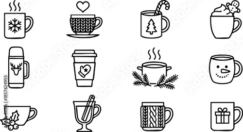 Collection of various coffee cups and mugs with different designs and themes