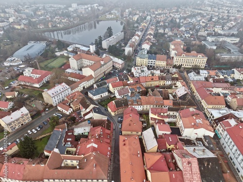 Obraz na płótnie Elevated Vantage Point Capturing Prominent Tower Overshadowing Ancient Architect