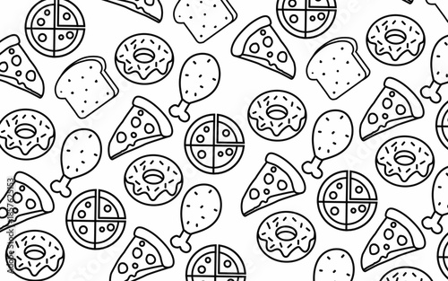 Seamless pattern background Food and ingredient kids hand drawing set illustration isolated on white background