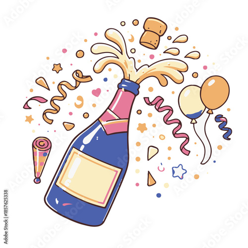 Cute Cartoon Party Champagne Vector