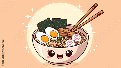 Delicious Japanese Ramen Bowl Illustration – Toppings, Noodles, and Broth