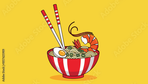 Delicious Japanese Ramen Bowl Illustration – Toppings, Noodles, and Broth