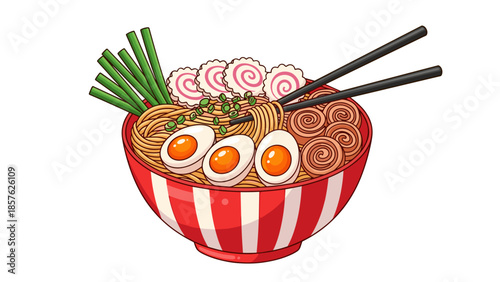 Delicious Japanese Ramen Bowl Illustration – Toppings, Noodles, and Broth