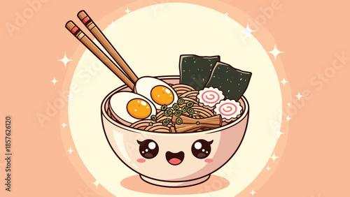 Delicious Japanese Ramen Bowl Illustration – Toppings, Noodles, and Broth