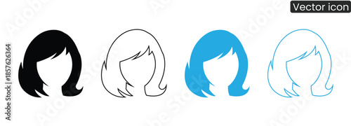 A set of four distinct hairstyle icons in various colors for versatile design applications