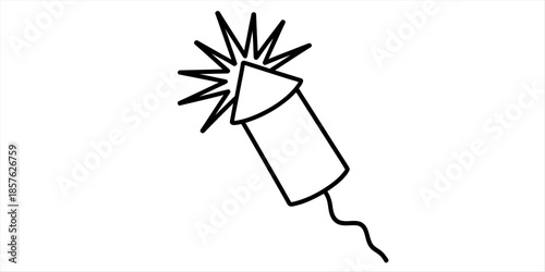 Simple line art illustration of a firework rocket with sparks, a black and white icon Vector, illustration
