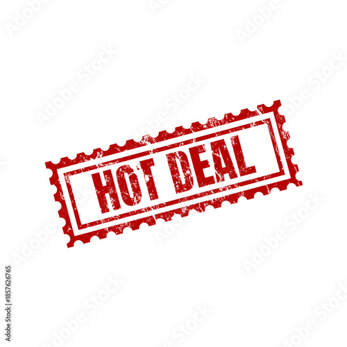 Hot deal - red rubber stamp with grunge effect - vector illustration