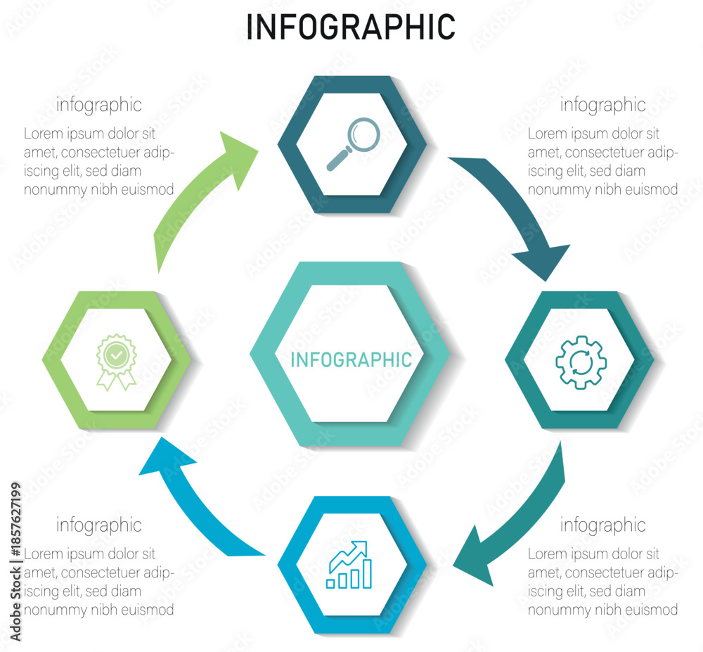 Obraz premium Business infographic hexagon design template. Infographics creative design for slide presentation. Vector illustration. 