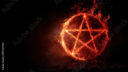 A fiery pentacle symbol engulfed in bright flames represents mysticism, inner power, and intense spiritual energy.
