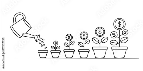 The concept of financial growth and investment illustrated by growing plants Vector, illustration