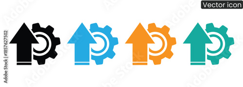 Vector icons of colorful gear and arrow symbols representing business growth and progress