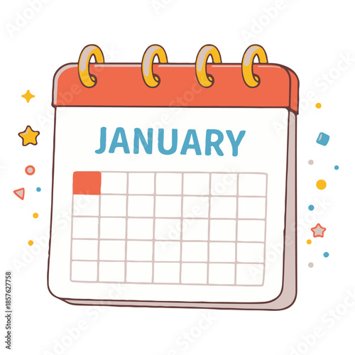 Cute January Calendar Page Isolated Vector