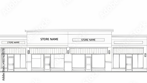 Commercial Building Facade Sketch with Multiple Storefronts.