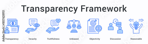 Transparency framework banner web icon promotes veracity and truthfulness with unbiased objectivity through reasonable discussion.