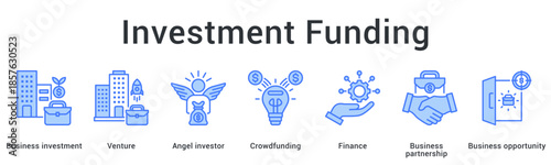 Investment funding banner web icon connects venture capital angel investor and crowdfunding for business partnership opportunities.