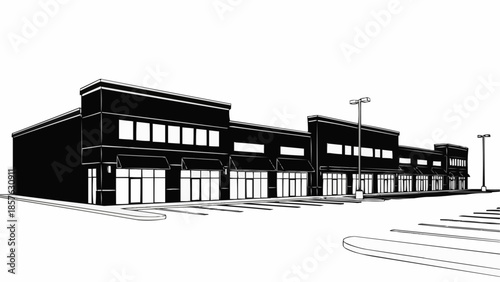 Architectural Rendering of a Commercial Strip Mall Building.