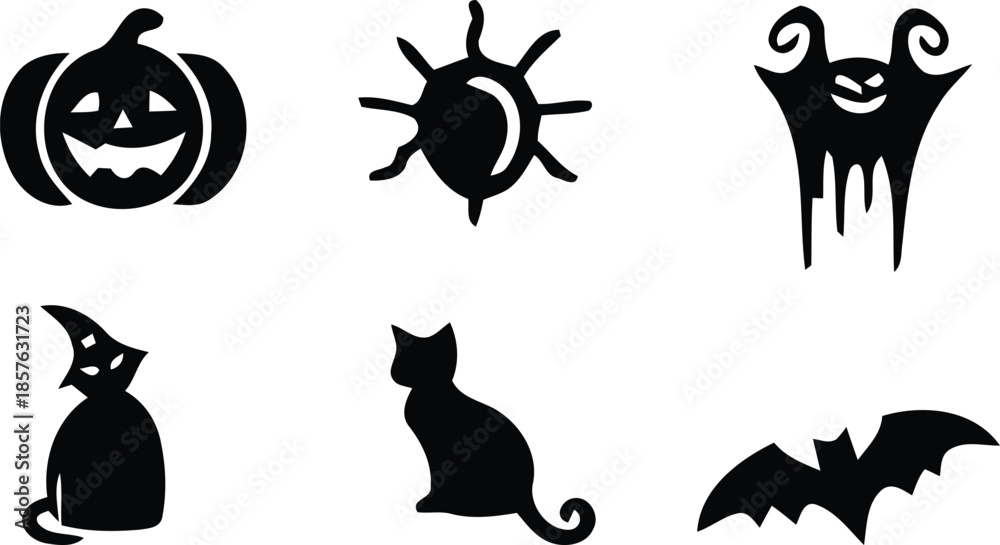Fototapeta premium Spooky Halloween black silhouette including a jack