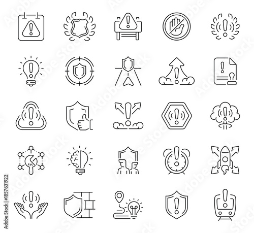 Risk management icons set. linear, editable line icons for safety and hazard