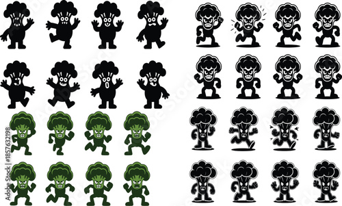 Broccoli character set with various emotions and actions