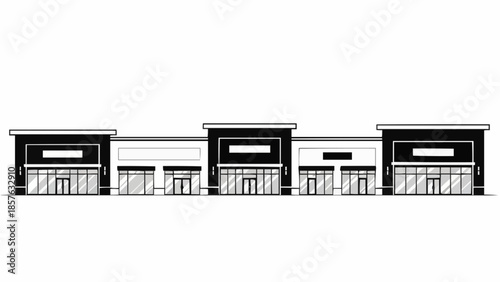 Architectural Rendering of a Commercial Strip Mall Facade.